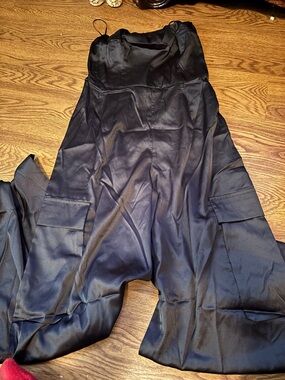 PrettyLittleThing Black Satin Wide-Leg Jumpsuit